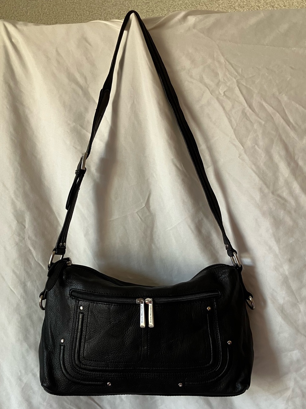 Stone Mountain Black Leather Shoulder Bag | Multi Zip Pocket Hobo Purse